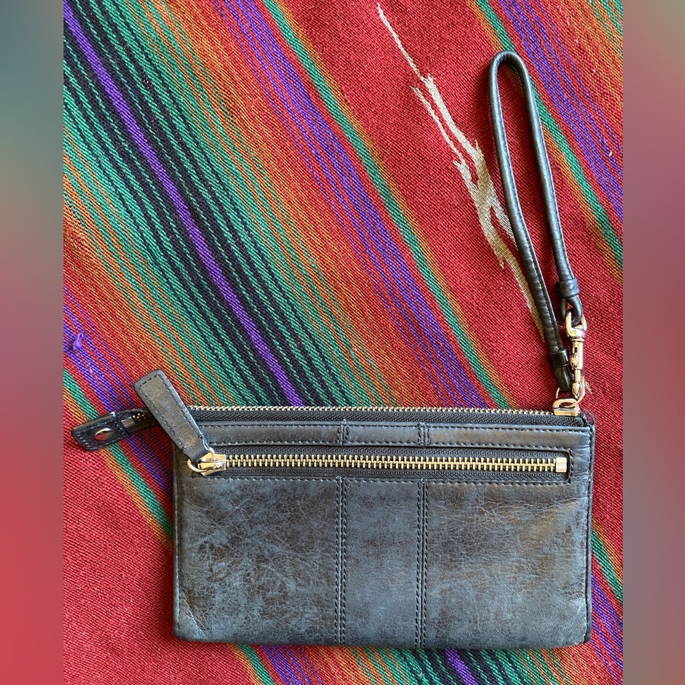 Coach Wallet Wristlet. 7.5” x 4.5”. Good Condition! Leather. Charcoal. - Picture 2 of 7